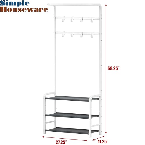 Simple Houseware Space-Saving Coat Rack with Storage Shelf, Black Freestanding Hall Tree Organizer with Hooks for Entryway, Bedroom, Office, Coats, Hats, Jackets, Scarves - White - color: White