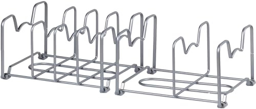 Simple Houseware 2PK Kitchen Cabinet Pan and Pot Lid Organizer Rack, Total 6 Compartments, Silver - color: Silver