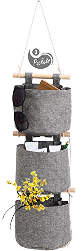AARAINBOW 1 Pack Mini Cotton Linen Fabric Closet Detachable Foldable Washable Hanging Storage Bag with 3 Pockets Over The Wall Door Small Organizer for Room Bathroom (Gray) - color: Grey