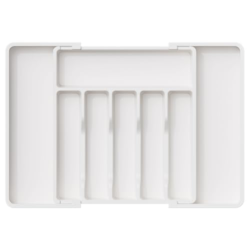 Lifewit Silverware Drawer Organizer, Expandable Utensil Tray for Kitchen, BPA Free Flatware and Cutlery Holder, Adjustable Plastic Storage for Spoons Forks Knives, 13-22 x 15", White - color: White, size: XL (13-22''W x 15''D)
