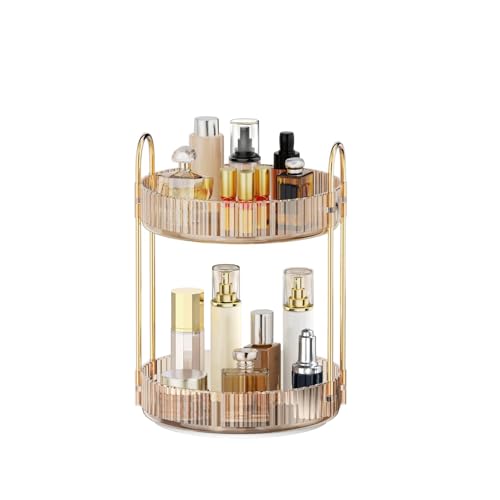 MOKANI 360 Rotating Makeup Organizer for Vanity, 2 Tier Adjustable Perfume Organizer for Dresser, Multi-Function Spinning Cosmetics Skincare Storage for Bedroom, Dresser, Countertop, Amber - color: C-Amber, size: 2 Tier