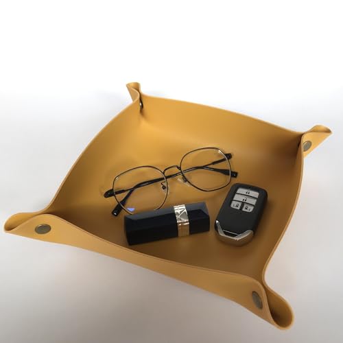 2pcs PU Leather Valet Tray Set Portable Key Bowl Catch All Tray Nightstand and Entryway Multifunctional Foldable Storage for Coins Wallet Jewelry and Small Items Ideal for Home Office Use White - color: White