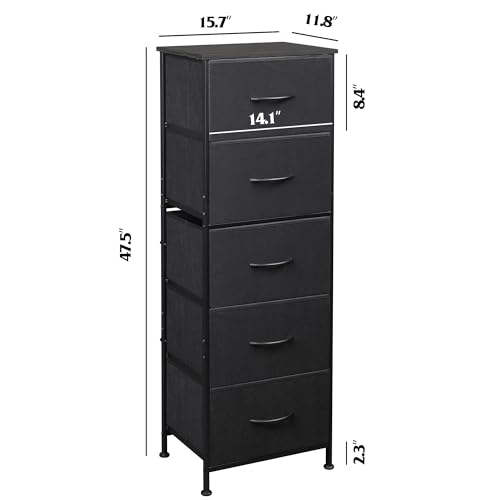 WLIVE Fabric Dresser, 5-Drawer Tall Dresser for Bedroom, Storage Organizer with Fabric Bins, Wood Top, Sturdy Steel Frame, Chest of Drawers for Closet, Hallway, Charcoal Black - color: Charcoal Black
