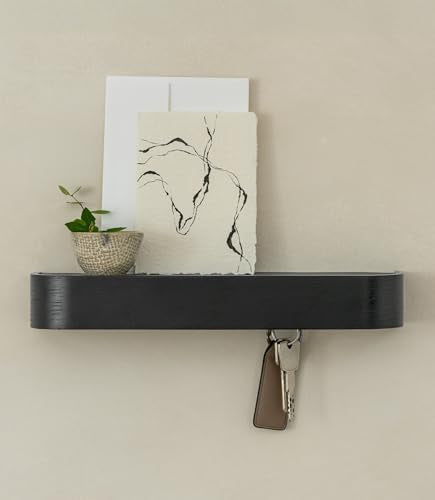 Kazai. Key Holder 'Toke' | Minimalist Key Hook Design from Berlin | Modern Key Holder Wall Mount with Wooden Shelf | Key Rack for Wall as Entryway Organizer | Oak, Black - color: Oak, black, size: 8 Hooks
