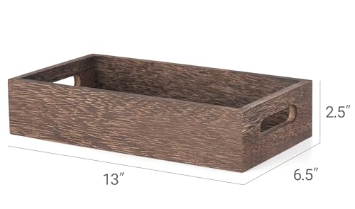 Mkono Bathroom Basket Wood Toilet Paper Storage Basket with Handle for Organizing, Farmhouse Tank Topper Tray, Rustic Home Decor for Shelf, Countertop, Bedroom, Livingroom, Kitchen, Brown