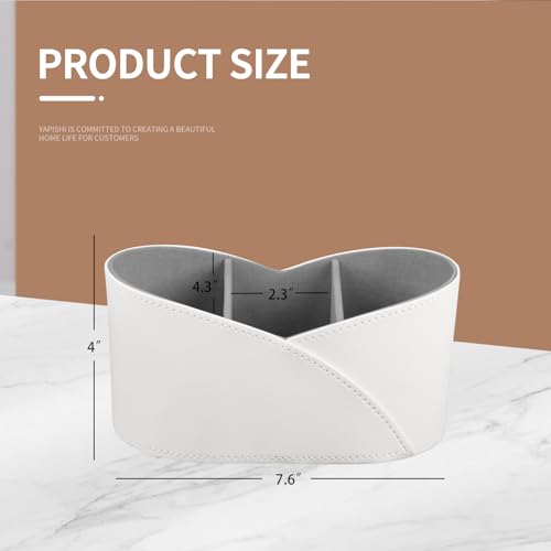 YAPISHI Remote Control Holder with 3 Compartments, Modern Design Desk Accessories Workspace Organizer for Office/School/Home, Modern PU Leather Nightstand Caddy Organizer for Makeup/Vanity/Stationery - color: White