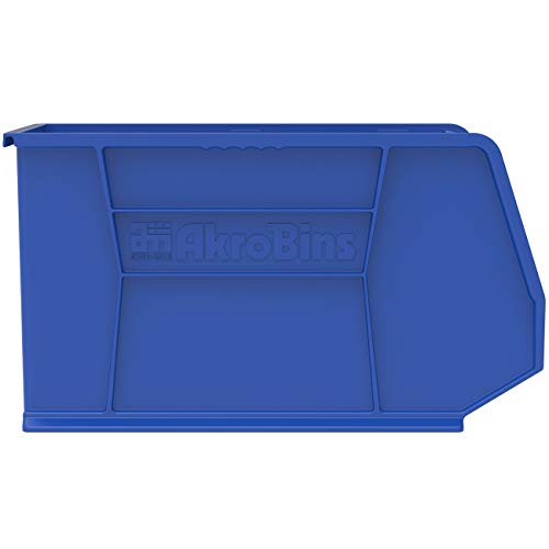Akro-Mils 30265 AkroBins Plastic Storage Bins, Space-Saving Stackable Bins for Garage, Pantry, Craft Organization, 18-" x 8.25-" x 9-", Blue, 6-Pack - color: Blue