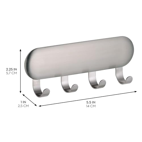 iDesign Self-Adhesive Stainless Steel Key Rack with 4 Hooks - Key Holder for Wall, Set of 4, Brushed - style: Pack of 4