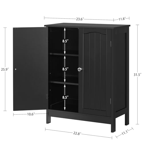 Iwell Bathroom Cabinet, Bathroom Storage Cabinet with 2 Doors & 3 Shelves, 3 Heights Available, for Living Room, Entryway, Kitchen, Home Office, Black - color: Black