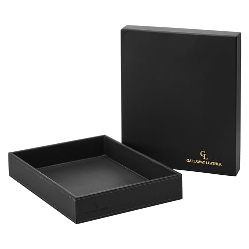 GALLAWAY LEATHER Valet Tray for Men - Nightstand Organizer EDC Tray for Wallet and Keys - Dresser Leather Catchall Dump Key Tray - Bedside Table Tray Organizer Key Bowl for Entryway Table (Black) - color: Black
