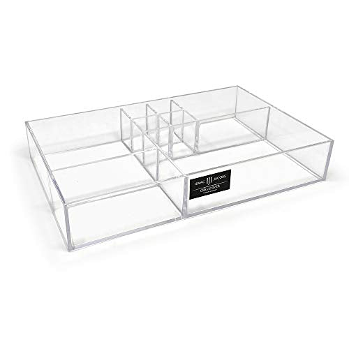 Isaac Jacobs 8-Compartment Clear Acrylic Drawer Organizer (13" L x 8.1" W x 2.3" H), Multi-Sectional Tray & Storage Solution for Makeup, School & Office Supplies, Bathroom, Kitchen - size: 8-Compartment