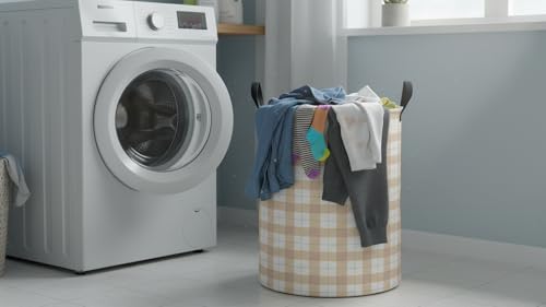 CLOCOR Large Laundry Basket,Waterproof Nursery Hamper,Collapsible Fabric Storage Container,Room Decor,Gift Basket（Yellow Grid - color: Yellow Grid