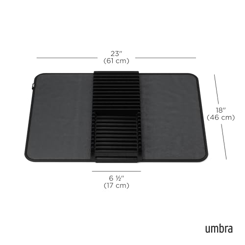 Umbra Udry Dish Rack and Microfiber Drying Mat – Space-Saving Design Folds Up for Easy Storage, Basic Rack, Black - color: Black, style: Basic Rack