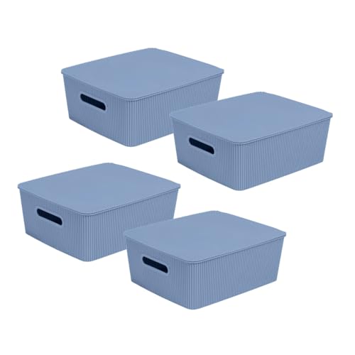 Glad Storage Baskets with Lids - Set of 4 Stackable Plastic Boxes with Handles - Decorative Shelf Organizer Bins for Bathroom and Closet, Blue, 3.1 Gallons - color: Blue, size: 3.1 Gallon