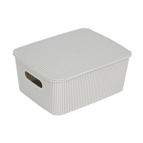 Glad Storage Baskets with Lids - Set of 6 Stackable Plastic Boxes with Handles - Decorative Shelf Organizer Bins for Bathroom and Closet, Grey, 1 Gallon - color: Grey, size: 1 Gallon