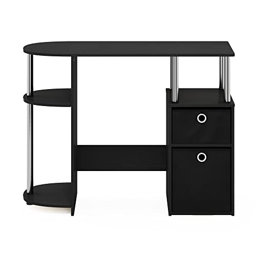 Furinno Jaya Simplistic Computer Study Desk, Americano/Chrome/Black - color: Americano/Stainless Steel/Black