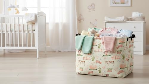 CLOCOR Rectangular Storage Basket,Collapsible Cute Pattern Storage Bin,Waterproof Books Box with Handles,Gift Basket(Farm) - color: Farm