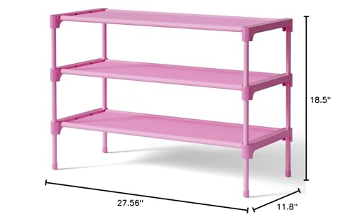 Kitsure Shoe Rack - Non-Woven Shoe Rack Shelf, Shoe Organizer for Closet, Entryway, Garage & Corridor, Stackable Shoe Shelves, 27.5" Wide - 3 Tier, Pink - color: Pink, size: 27.5" Wide - 3 Tier