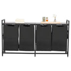 VEVOR 4 Section Laundry Sorter, Large Laundry Hamper with Metal Frame and Wooden Tabletop, Freestanding Storage Organizer Baskets with Pull-Out 600D Oxford Cloth Bags for Dirty Clothes, Bathroom - style: 4 Section