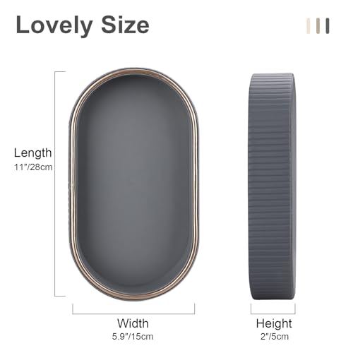GORESE PU Leather Valet Tray Perfume Organizer, Oval Jewelry Trays Nightstand Organizer Key Bowl Trinket Dish for Dresser Bedside, Vanity Tray for Bathroom, EDC Trays for Men Women, 11×5.9 in, Gray - color: Light Gray