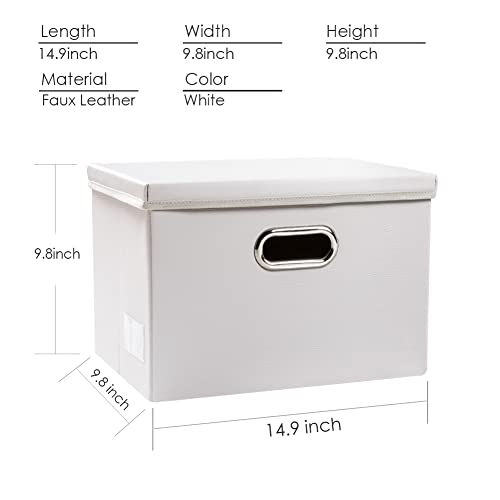 PRANDOM Foldable Storage Bins with Lids [5-Pack] Leather Fabric Collapsible Storage Boxes Organizer Containers Baskets Cube with Cover for Bedroom Closet Office Nursery White (14.9x10.8x10) - color: White, size: Medium(5-Pack)
