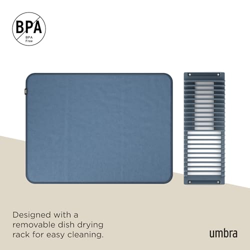 Umbra Udry Dish Rack and Microfiber Drying Mat – Space-Saving Design Folds Up for Easy Storage, Basic Rack, Slate Blue - color: Slate Blue, style: Basic Rack
