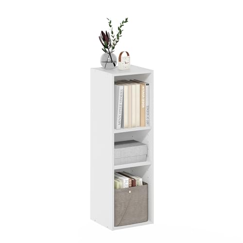 Furinno Fulda Book Shelf, 3-Tier Narrow Bookshelf, Bookcase with 10-in Width Storage Shelf, 9.3 x 9.8 x 31.5, for Living Room, Bedroom, Home Office, White - color: White, size: 3-Tier, 10-Inch Width