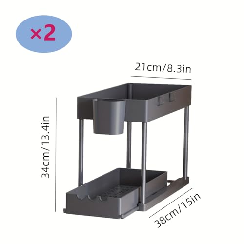 2 Pack Under Sink Organizers and Storage, 2-Tier Sliding Cabinet Organizer Drawer for Bathroom and Kitchen – Multi-Purpose Cabinet Organizer with Easy Pull-Out Design (Grey) - color: Grey, size: 2 Pack