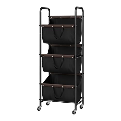 GRANNY SAYS 3 Tier Laundry Sorter, Laundry Basket with Wheels, Laundry Room Organization and Storage, 3 Section Rolling Laundry Cart for Dorm, Bathroom, Bedroom, Closet, Black - color: Black