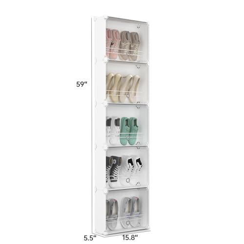 MAGINELS 5-Tier Slim Shoe Rack Organizer,Thin Storage Shelf for Closet,Hidden Shoes Cabinet for Small Spaces,Narrow Shelves for Wall Behind Door,Entryway,White - color: White, size: 10 pair