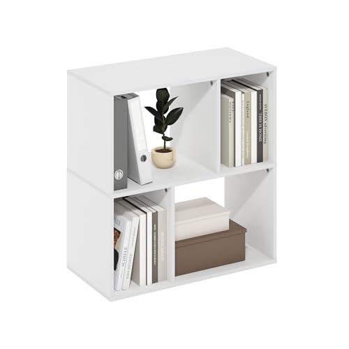 Furinno DALY Book Shelf, 4-Cube Bookshelf, Cube Storage Organizer Bookcase with Irregular Compartments, 11.7 x 23.6 x 24.7, for Living Room, Bedroom, Home Office, White - color: White, size: Irregular, 4-Cube