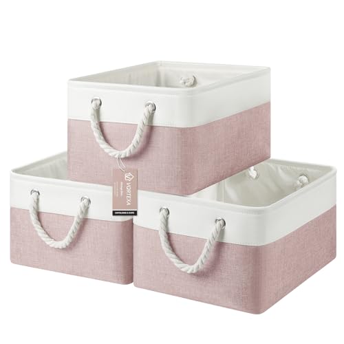 Large Storage Baskets- 15.7x11.8x8.26 inch Storage Bins for Shelves and Closet Organizing, Foldable Fabric Bin for Home Organization Clothes and Laundry (3-Pack, White&Pink) - color: WhitePink, size: 15.7inX11.8inX8.26in-3P