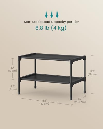 SONGMICS Shoe Rack, 2-Tier Shoe Storage Organizer, Space-Saving, 11.7 x 16.5 x 12.2 Inches, Entryway, Metal Frame, Non-Woven Fabric Shelves, Ink Black ULSH012BH01 - color: Ink Black, size: 2 Tiers (16.5"W)