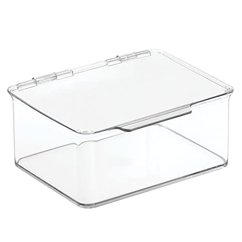 mDesign Plastic Playroom and Gaming Storage Organizer Box Containers with Hinged Lid for Shelves or Cubbies, Holds Small Toys, Building Blocks, Puzzles, Markers, Controllers, or Crayons, 8 Pack, Clear