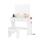 Garvee 31.5-Inch Wide Vanity with Chair, Womens Vanity with Stool, LED Mirror, Hairdryer Holder, Power Outlet, 3 Lighting Color Adjustable - color: White Vanity With Chair