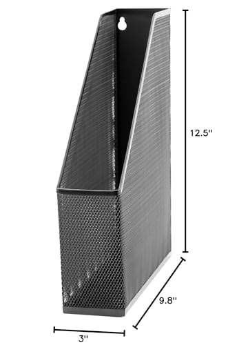 U Brands Mesh Steel Magazine File Holder, 12.5" x 9.8" x 3", Black, Desk Organizer for Magazines, Documents, Files and Folders, Modern Office Accessory