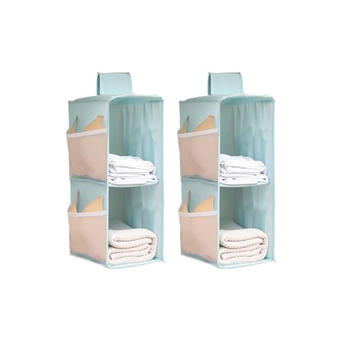 Hanging Closet Organizer, 4-Section Storage Shelves, Oxford Cloth with Mesh Pockets, (Cerulean, 2 Section) - color: Cerulean, size: 2 Section*2PACK
