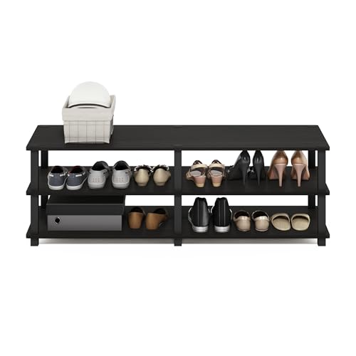 Furinno TURN-S-TUBE Shoe Rack, 3-Tier Wide Shoe Organizer, Open Shelf Rectangular Shoe Storage Rack, 11.6 x 47.2 x 15.4, Toolless Assembly, for Closet Entryway, Office, Garage, Espresso - color: Espresso/Black, size: 3-Tier (47.2"W)