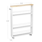 KLM 4 Tier White Slim Storage Cart with Handle, Slide Out Storage Rolling Utility Cart for Kitchen, Laundry, Narrow Places