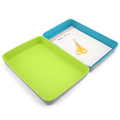 Welaxy 2-piece Office desk drawer organizer tray letter-size documents A4 paper book file Folder Holder storage bins (Green + Turquoise) - color: Green +Turquoise