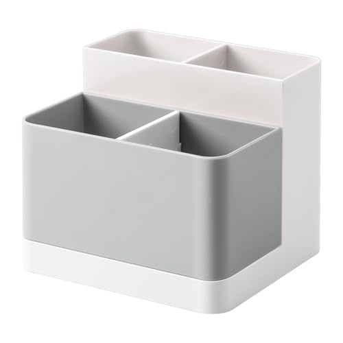 Poeland Desktop Storage Organizer, Pen and Pencil Cases Boxes, Pen or Pencil Holder Box Container for Desk, Office Supplies, Vanity Table - color: White+Gray