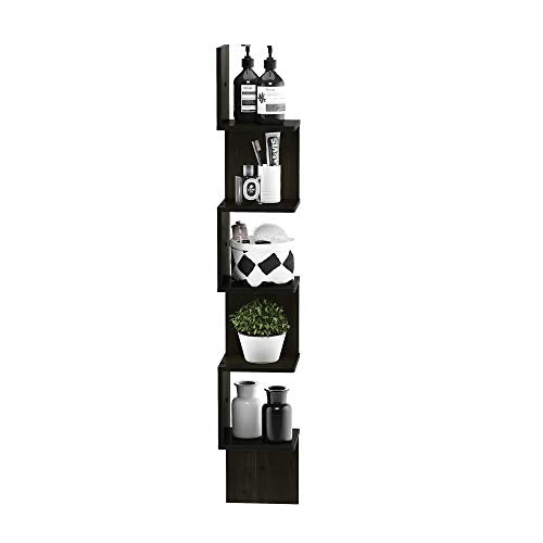 Furinno Rossi Wall Mount Floating Corner Shelf, 5-Tier Square , Espresso - color: Espresso, size: 5-Tier Corner Shelf - 7.8" x 7.8" x 48.8" - Single