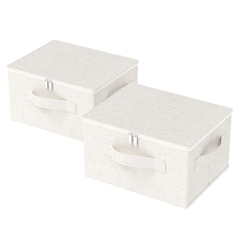 Underbed Storage Box with Lid, Foldable Clothes Organizers, Fabric Bins for Organizing Clothes, Shoes, Blankets, Pillows, 17.7x13.7x9.8Inches, Beige, 2 Pack - color: Beige, size: 17.7x13.7x9.8in(2 Pack)