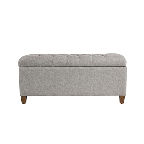 Homepop Home Decor Tufted Ainsley Button Storage Ottoman Bench with Hinged Lid Ottoman Bench with Storage for Living Room & Bedroom, Gray Fabric - color: Gray Fabric