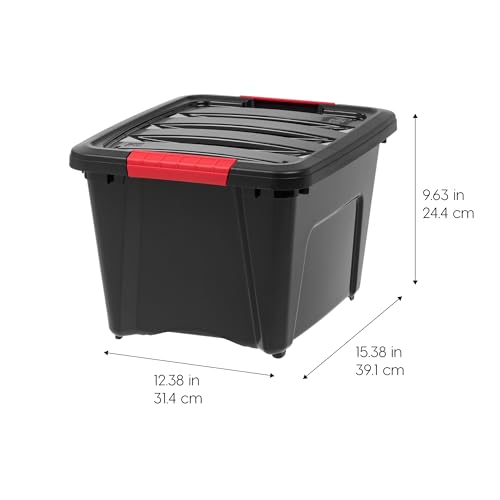 IRIS USA 19 QT Plastic Storage Box with Lid and Latches - 6 Pack - BPA-Free, Garage Organizing Solution, Durable Nestable Stackable Containers, Secure Pull Handle - Black - size: 19 Qt, style: 6 Pack