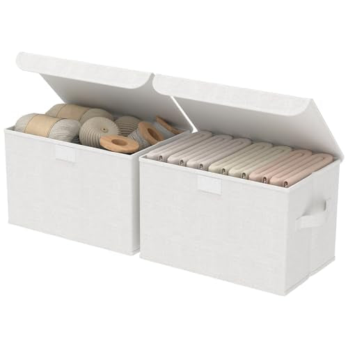 Fabric Storage Bin with Lid, Closet Boxes with Cover, Collapsible Stackable Organizer Basket with 2 Handles, for Home and Bedroom, 2 Pack, White, 10.2 x 7.9 x 6.7 In, XSNY12WS-2 - color: White, size: Small（2 Pack）