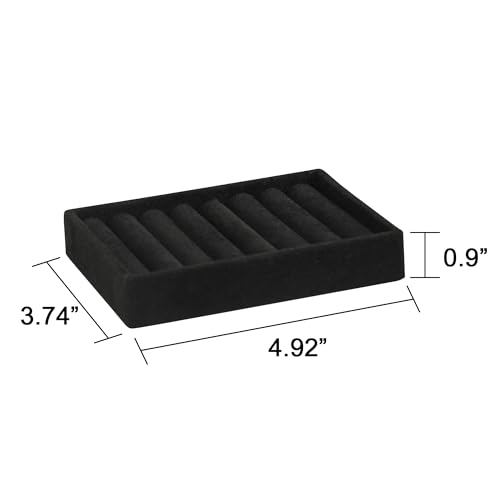 Frebeauty Small Jewelry Tray Set,Velvet Ring Organizer,Stackable Jewelry Organizer Tray,Mini Jewelry Drawer Organizer,4.92 x 3.74 x 0.9 Inches,7 Slots Ring Tray for Women (Set 2,Black) - color: Black, size: 7 Slots Set 2