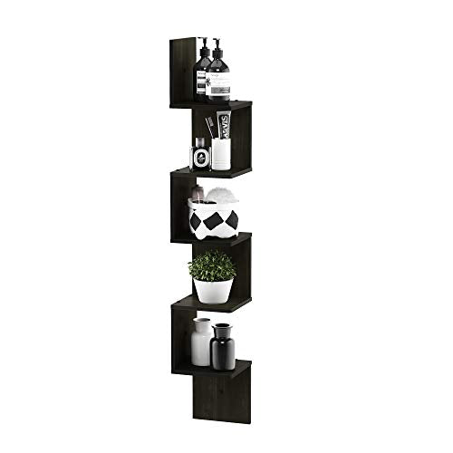 Furinno Rossi Wall Mount Floating Corner Shelf, 5-Tier Square , Espresso - color: Espresso, size: 5-Tier Corner Shelf - 7.8" x 7.8" x 48.8" - Single