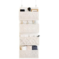 janebeauties Over the Door Organizer Macrame Boho Nursery Storage with 4 Large Woven Pockets, Hanging Basket for Bathroom, Nursery & Closet Doors, Behind the Door Storage Organizer, Cream White