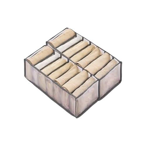 2-Pack Underwear Storage Organizer, 7-Compartment Foldable Drawer Divider for Home, Closet, and Travel Use, Mesh Fabric Organizer Box for Clothing - color: 2 Grey